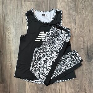 New Balance Girls Black White Abstract Logo Tank Top and Leggings Set L 14/16